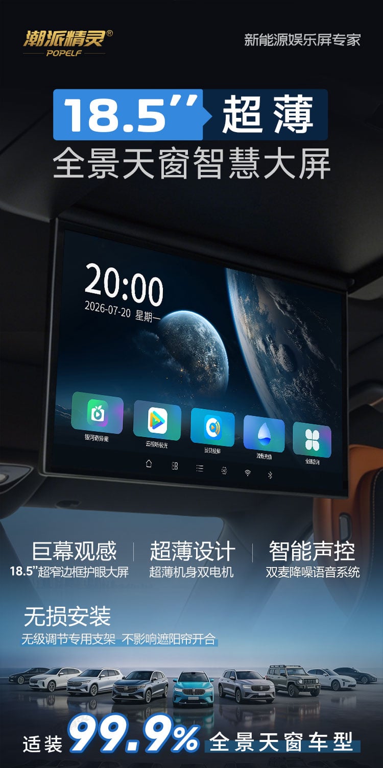 全景天窗车型吸顶电视 详情图