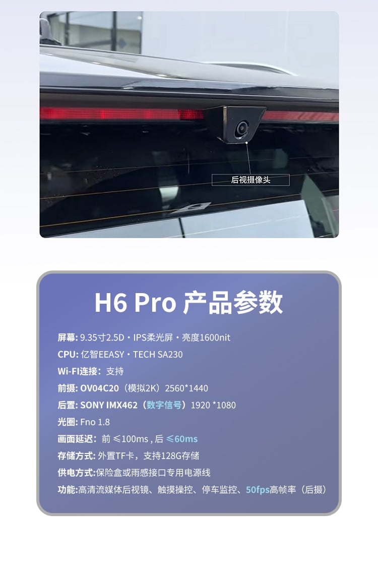 H6 Pro 柔光电子后视镜(9.35英寸 2K数字流媒体后视镜) 详情图