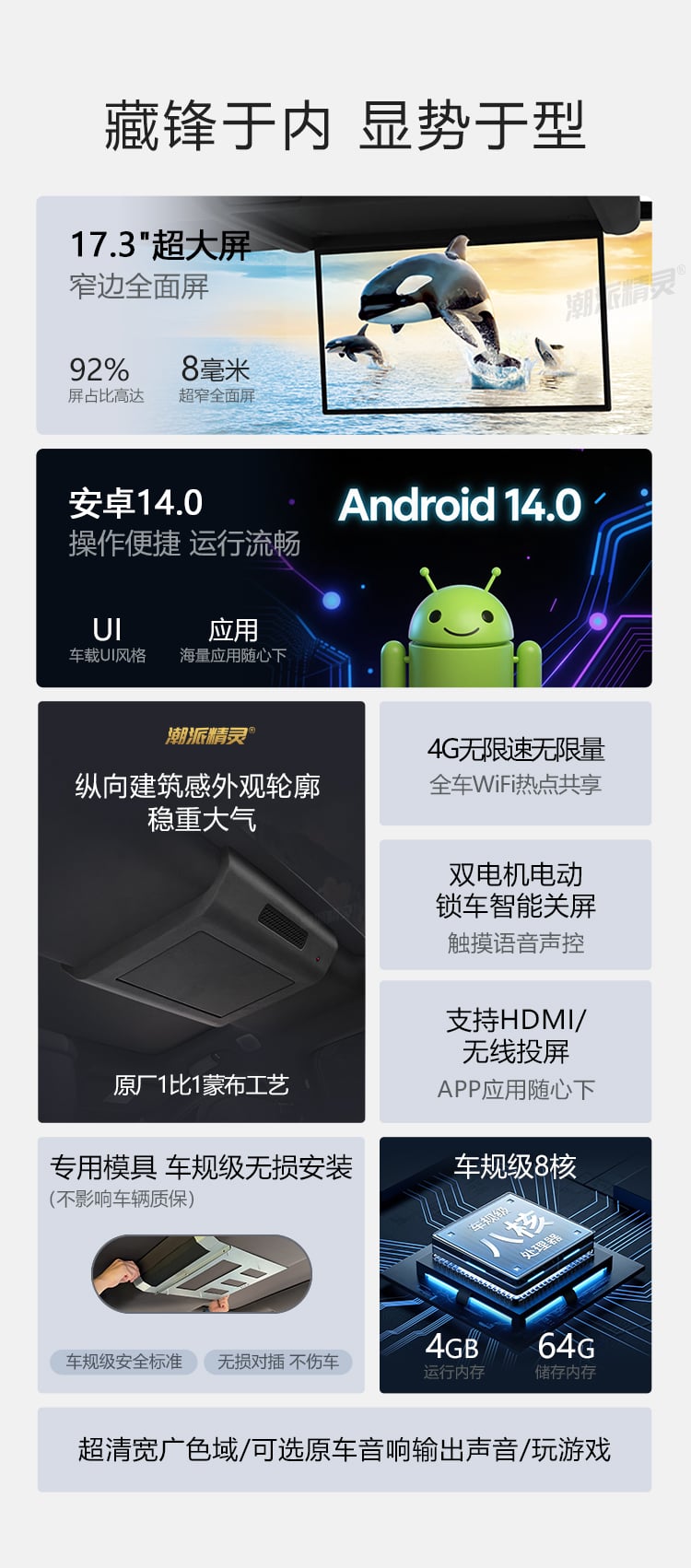 腾势N9专用吸顶电视 详情图