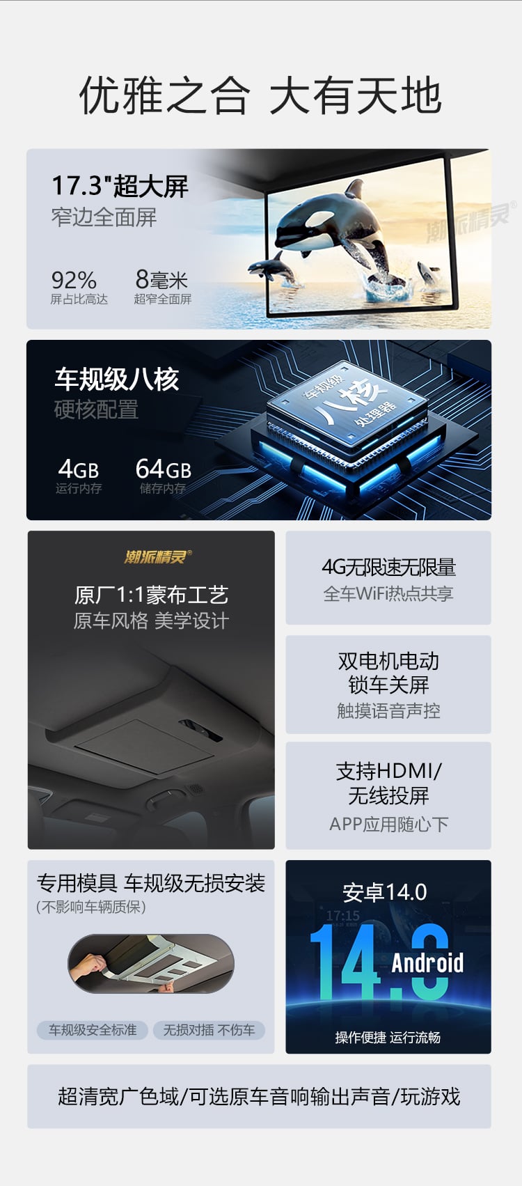 腾势N8L专用吸顶电视 详情图