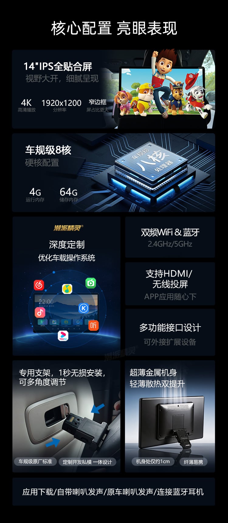 比亚迪专用14英寸后排平板 详情图