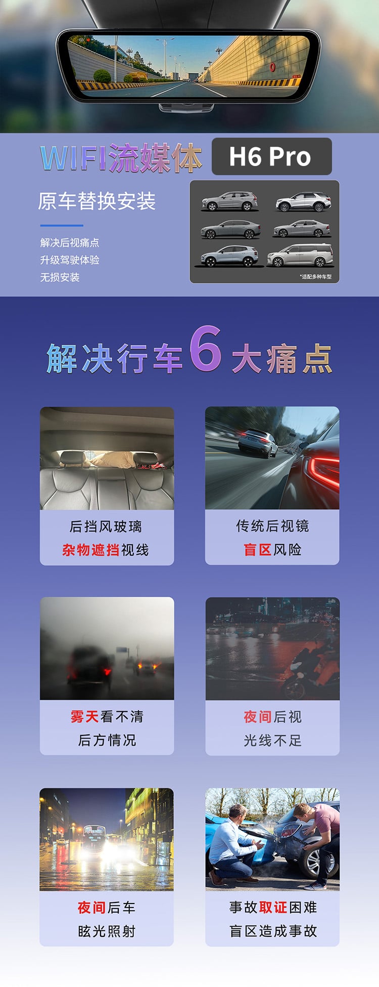 H6 Pro 柔光电子后视镜(9.35英寸 2K数字流媒体后视镜) 详情图