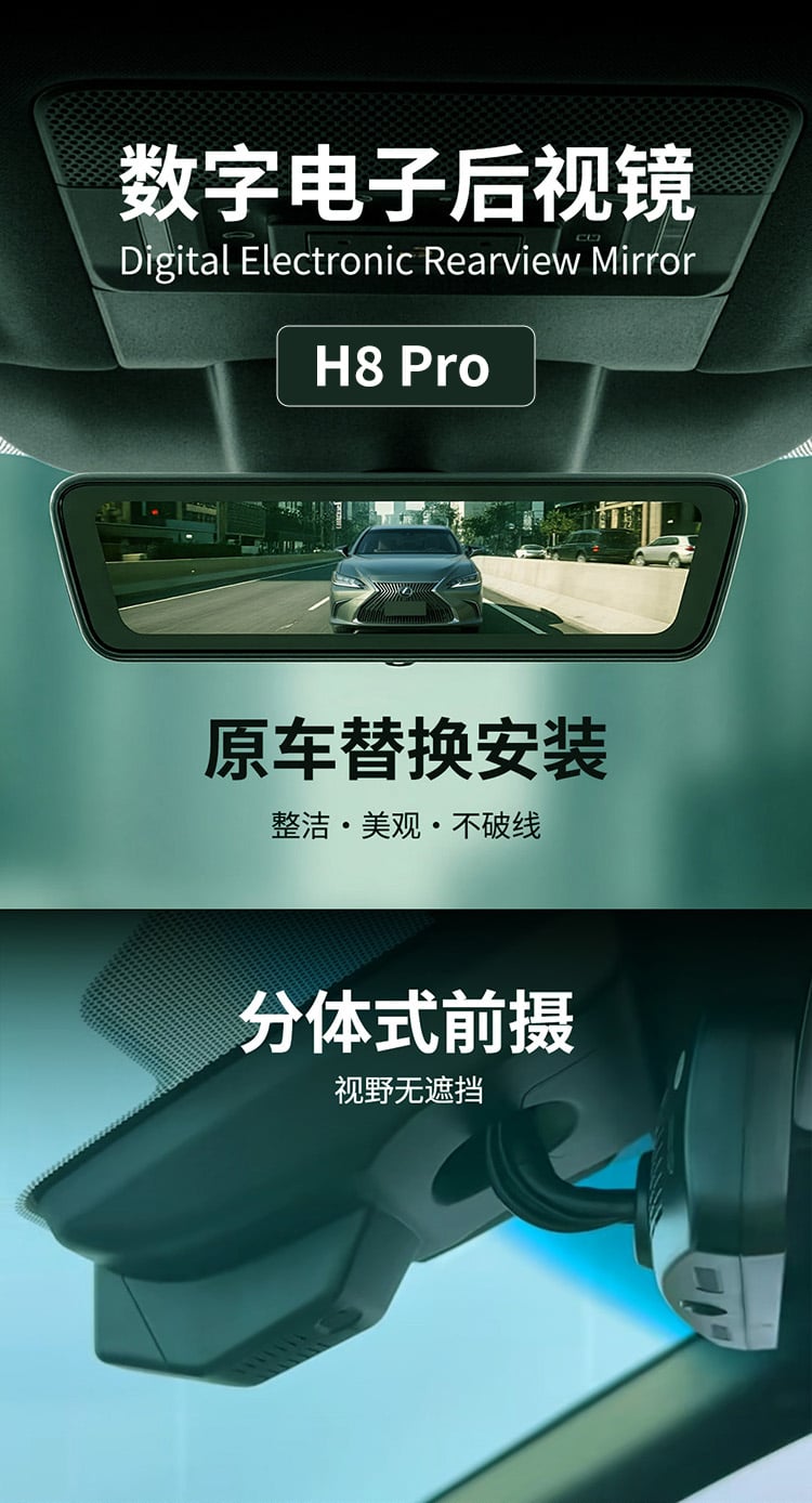 H8 Pro 柔光电子后视镜(8.2英寸 2K数字流媒体后视镜) 详情图