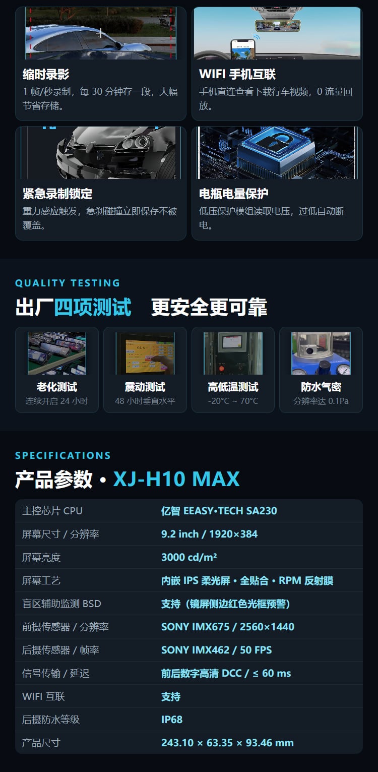 H10 Max 数字电子后视镜(9.2英寸 全贴合2K数字流媒体后视镜) 详情图