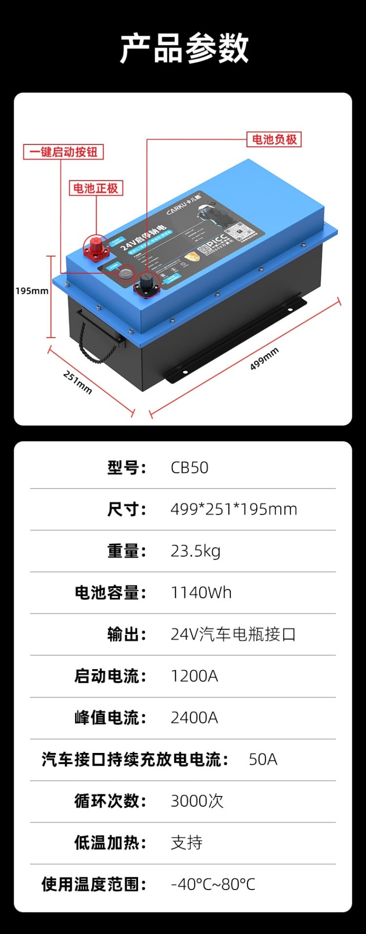 24V启停钠电CB50 详情图